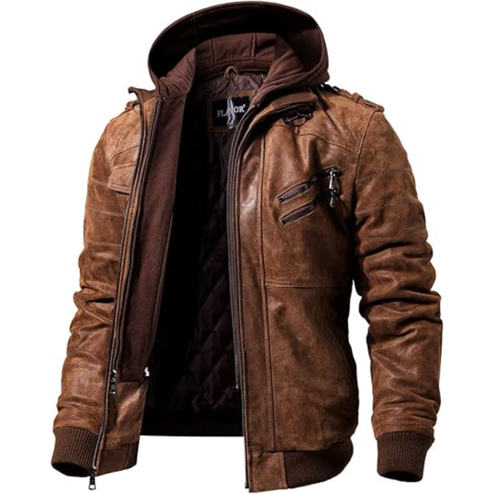 Colin Brown Leather Jacket with Hoodie